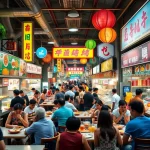 Suasana ramai di Elevate Food Hall dengan berbagai pilihan makanan yang menggugah selera.