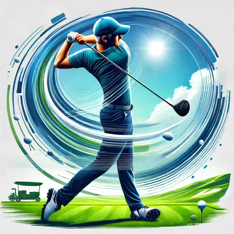 seorang pegolf yang sedang melakukan teknik swing dengan sempurna